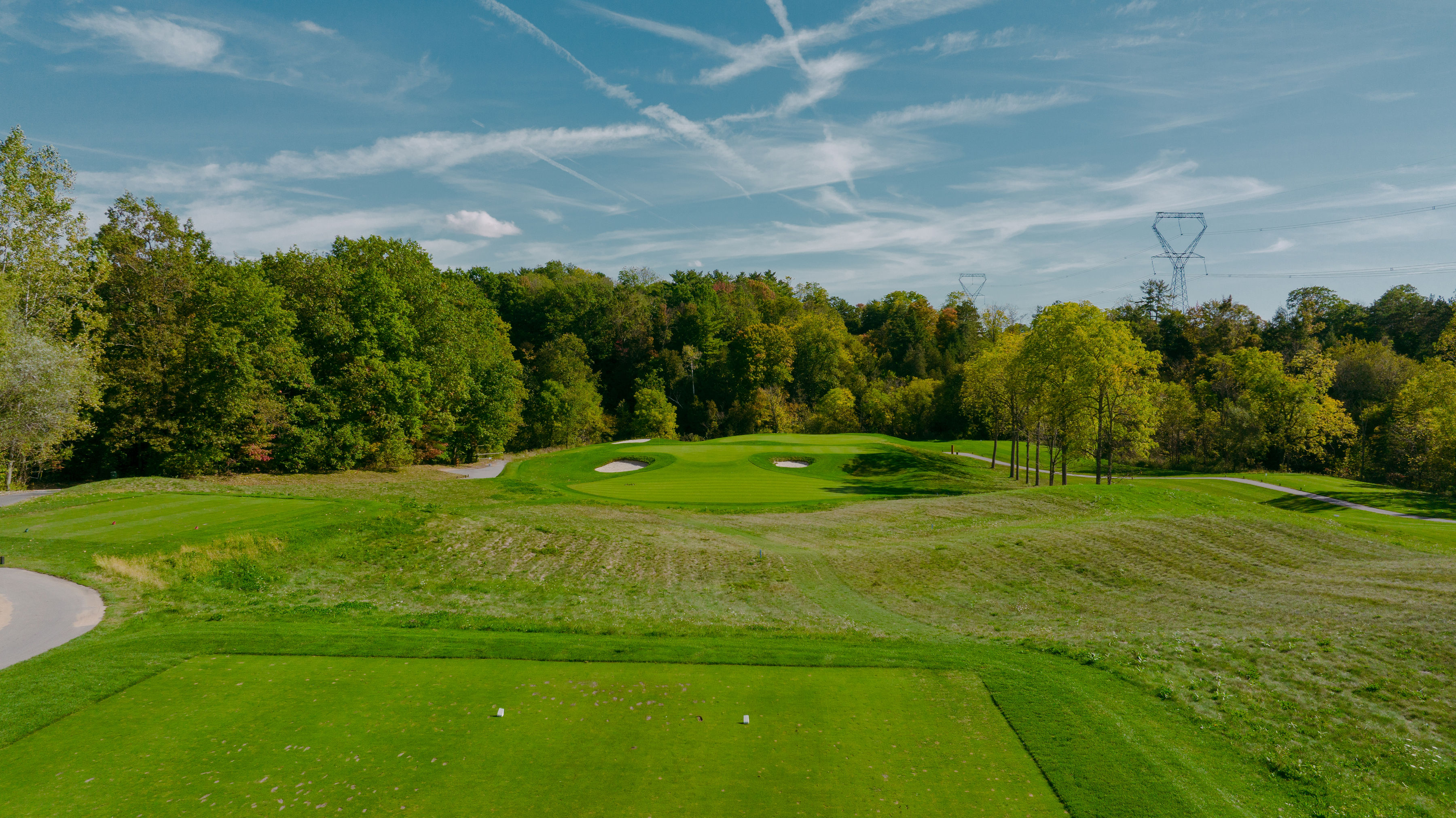 First impression aerial shot of golf course